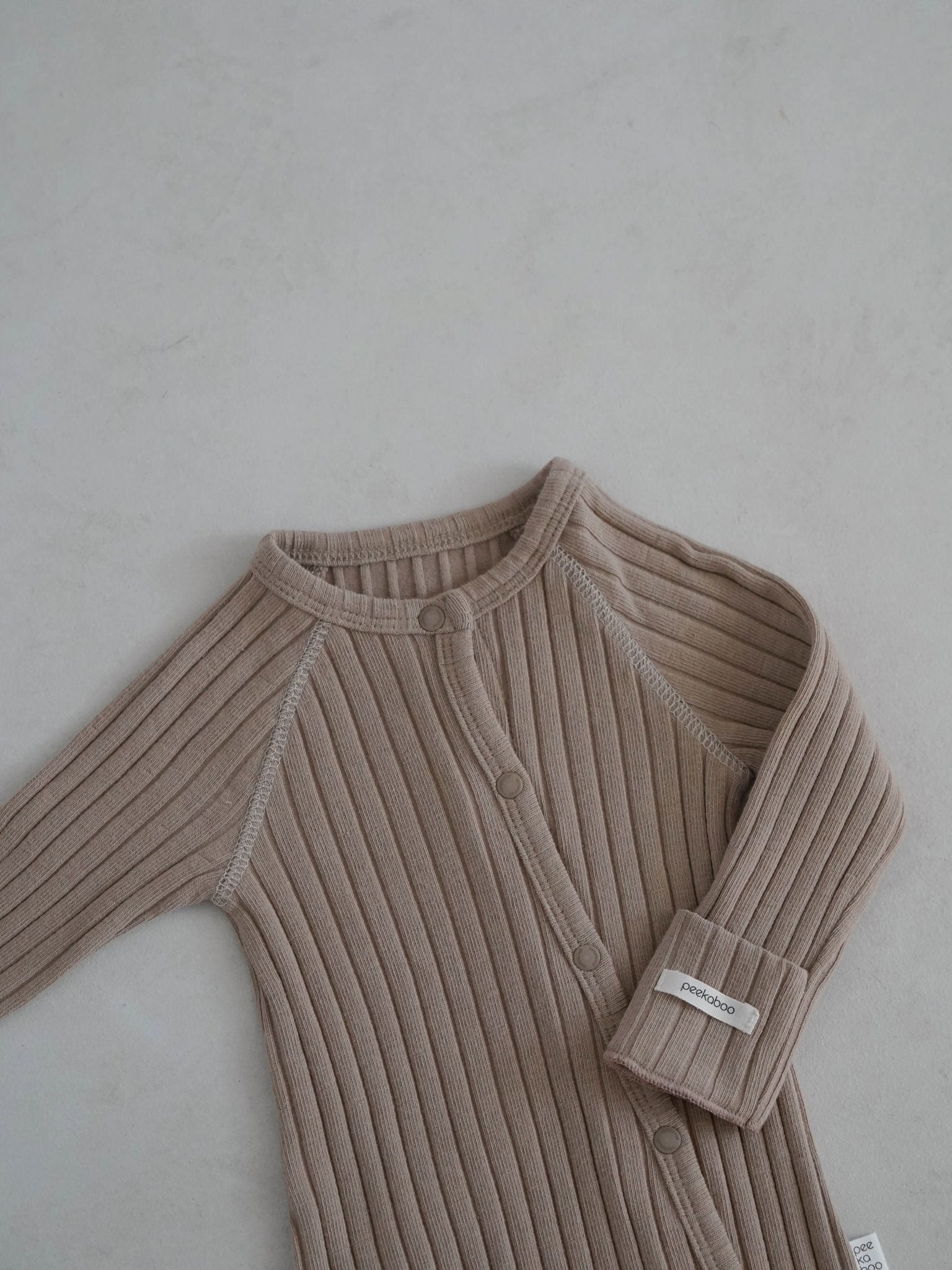 Baby Stitch Detail Ribbed Jumpsuit and Bonnet Set (0 - 3m) - Beige kids outfit