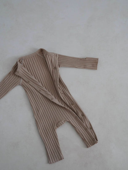 Baby Stitch Detail Ribbed Jumpsuit and Bonnet Set (0 - 3m) - Olive kids outfit