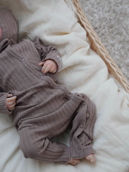 Baby Stitch Detail Ribbed Jumpsuit and Bonnet Set (0 - 3m) - Olive kids outfit