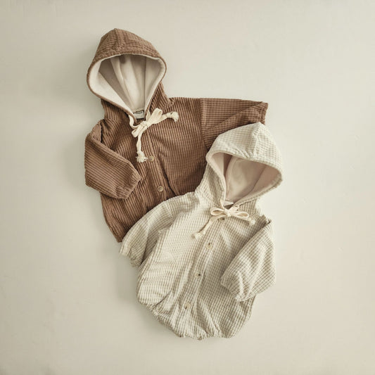 Baby Textured Velour Hooded Pocket Romper (0 - 24m) - 2 Colors kids outfit