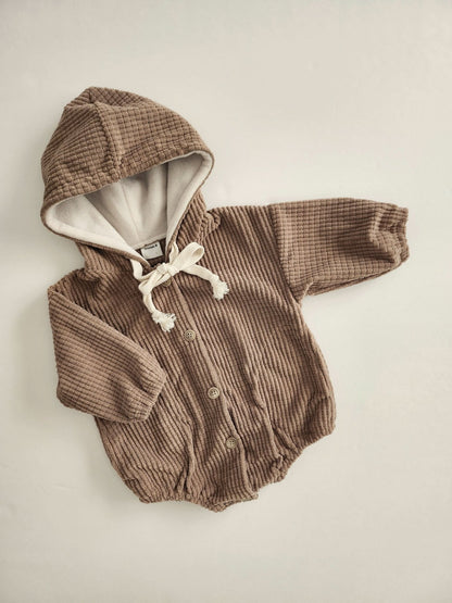 Baby Textured Velour Hooded Pocket Romper (0 - 24m) - 2 Colors kids outfit