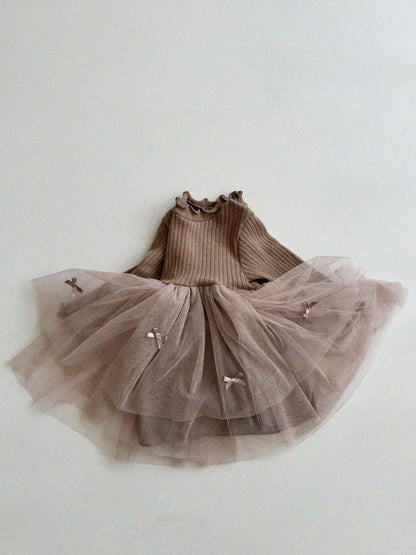 Baby Toddler Aosta F24 Lettuce - edge Long Sleeve Bow Tutu Dress (3 - 12m) - 2 Colors kids outfit