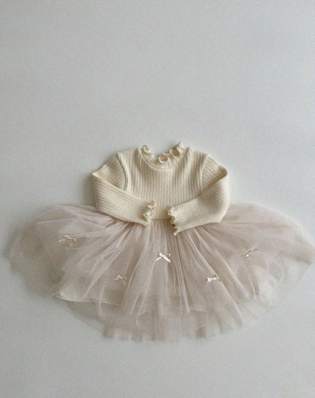 Baby Toddler Aosta F24 Lettuce - edge Long Sleeve Bow Tutu Dress (3 - 12m) - 2 Colors kids outfit