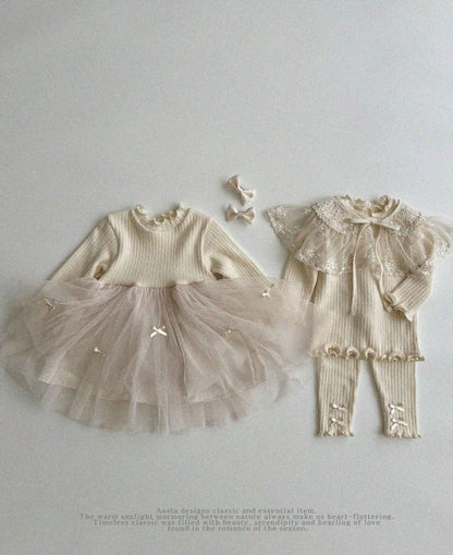 Baby Toddler Aosta F24 Lettuce - edge Long Sleeve Bow Tutu Dress (3 - 12m) - 2 Colors kids outfit