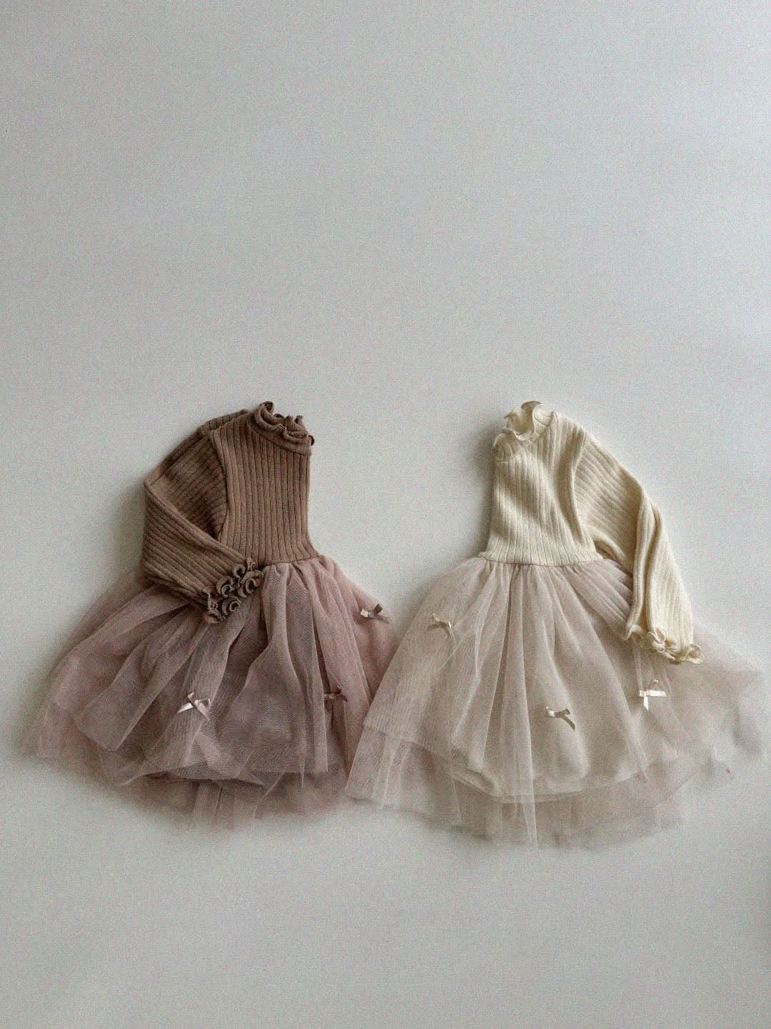 Baby Toddler Aosta F24 Lettuce - edge Long Sleeve Bow Tutu Dress (3 - 12m) - 2 Colors kids outfit