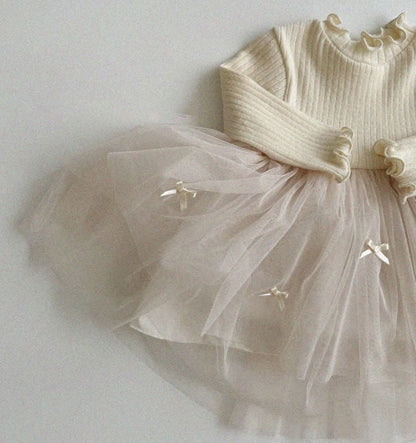 Baby Toddler Aosta F24 Lettuce - edge Long Sleeve Bow Tutu Dress (3 - 12m) - 2 Colors kids outfit