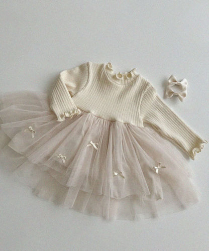 Baby Toddler Aosta F24 Lettuce - edge Long Sleeve Bow Tutu Dress (3 - 12m) - 2 Colors kids outfit