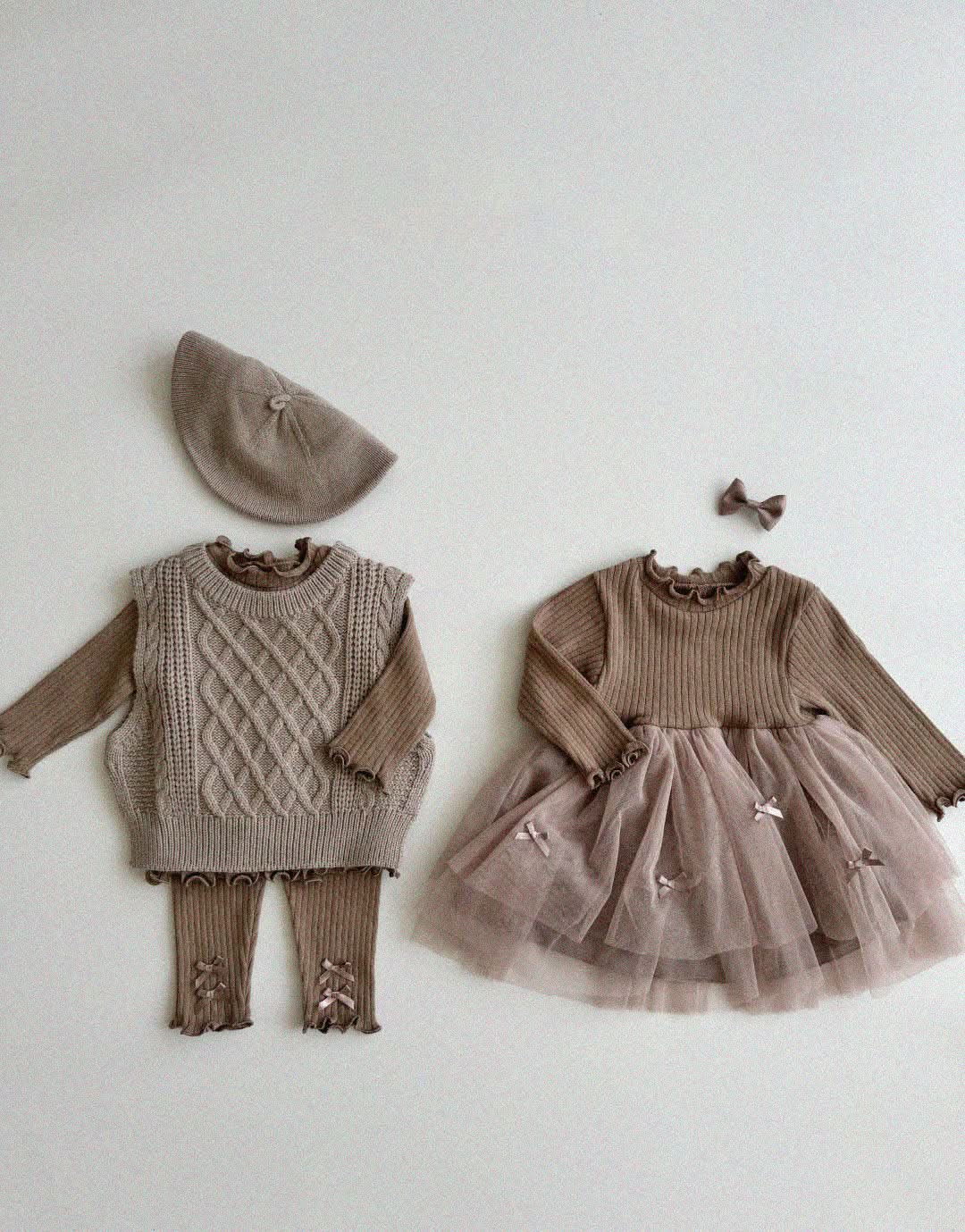 Baby Toddler Aosta F24 Lettuce - edge Long Sleeve Bow Tutu Dress (3 - 12m) - 2 Colors kids outfit