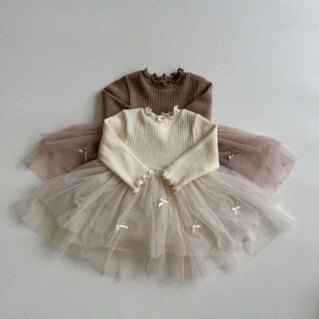 Baby Toddler Aosta F24 Lettuce - edge Long Sleeve Bow Tutu Dress (3 - 12m) - 2 Colors kids outfit