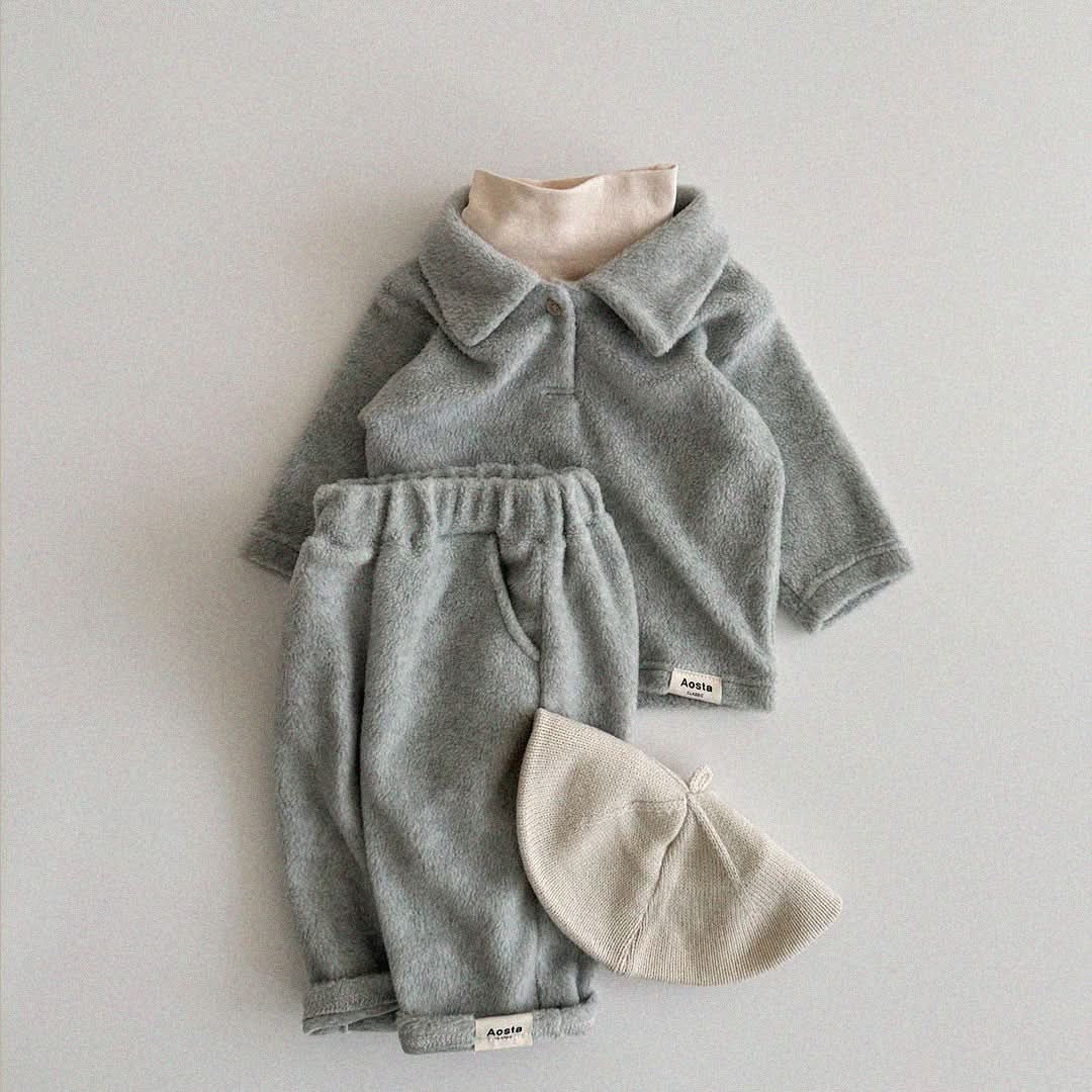 Baby Toddler Aosta W24 Warm Fleece Collar Tee (3m - 5y) - 3 Colors kids outfit