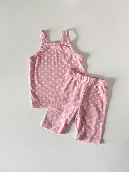 Baby Toddler Bella SS25 Polka Dot Spaghetti Strap Top and Biker Shorts Set (1 - 6y) - Pink kids outfit