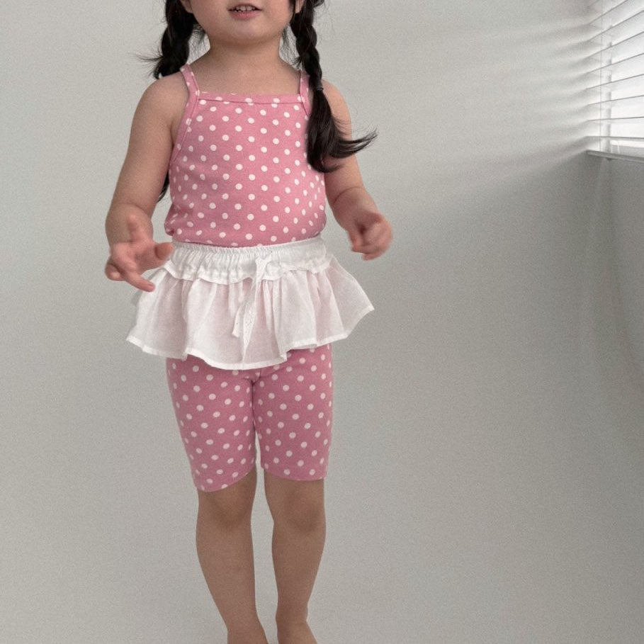 Baby Toddler Bella SS25 Polka Dot Spaghetti Strap Top and Biker Shorts Set (1 - 6y) - Pink kids outfit