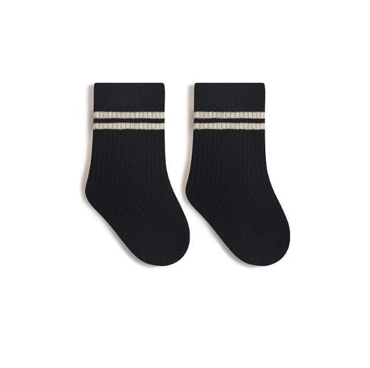 Baby Toddler Double Beige Line Socks (0 - 8y) - Black - AT NOON STORE