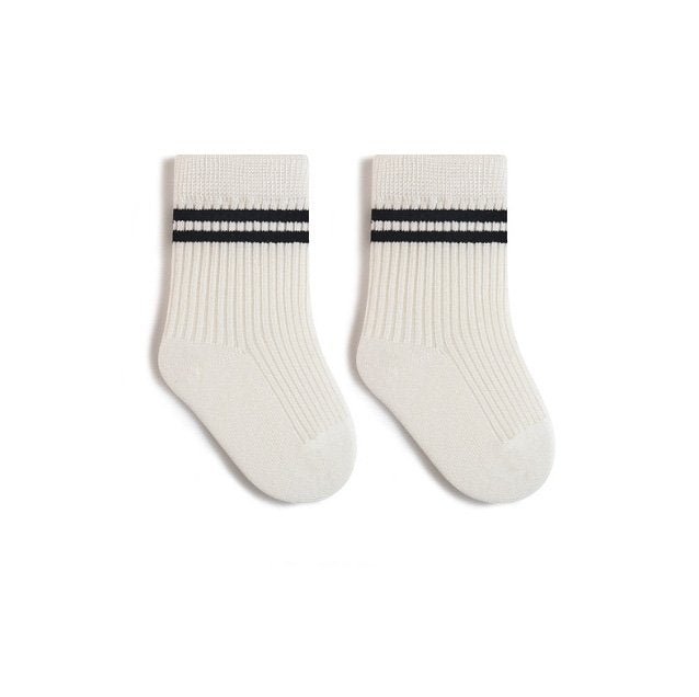 Baby Toddler Double Black Line Socks (0 - 8y) - White - AT NOON STORE