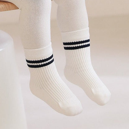 Baby Toddler Double Black Line Socks (0 - 8y) - White - AT NOON STORE