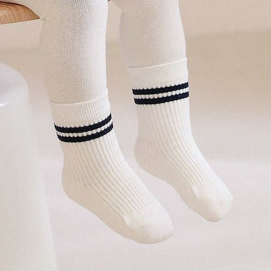 Baby Toddler Double Black Line Socks (0 - 8y) - White - AT NOON STORE