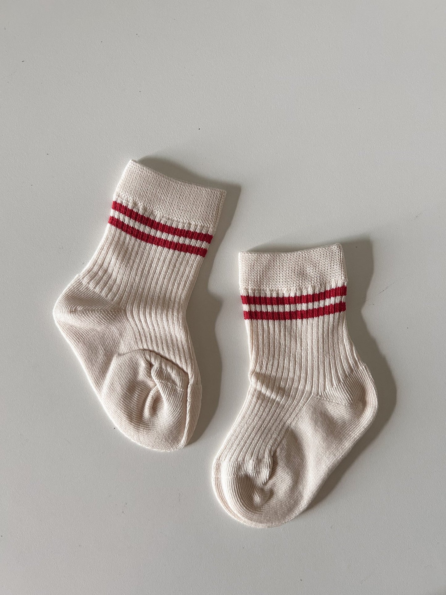 Baby Toddler Double Red Line Socks (0 - 8y) - Beige kids outfit