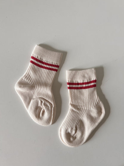 Baby Toddler Double Red Line Socks (0 - 8y) - Beige kids outfit