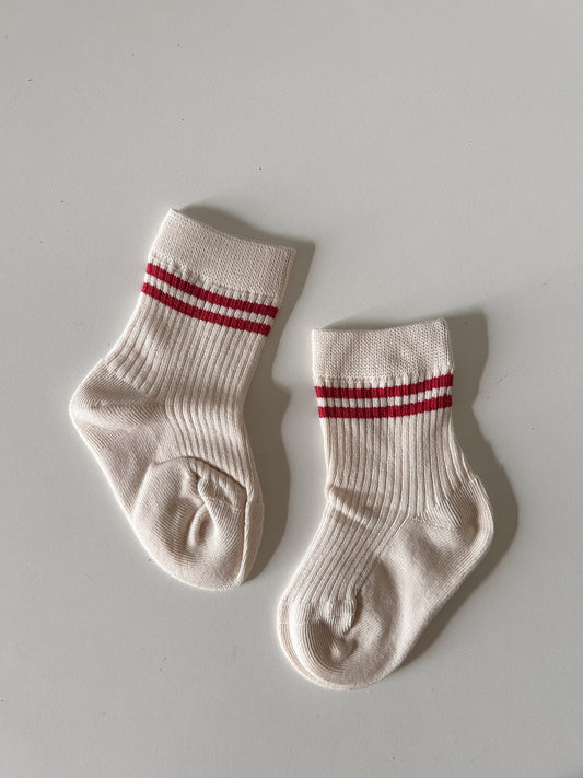 Baby Toddler Double Red Line Socks (0 - 8y) - Beige kids outfit