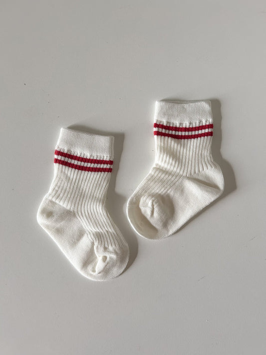 Baby Toddler Double Red Line Socks (0 - 8y) - White kids outfit