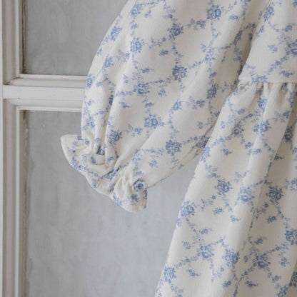 Baby Toddler Lace Detail Soft Brushed Fabric Dress (6m - 6y) - Blue Floral kids outfit