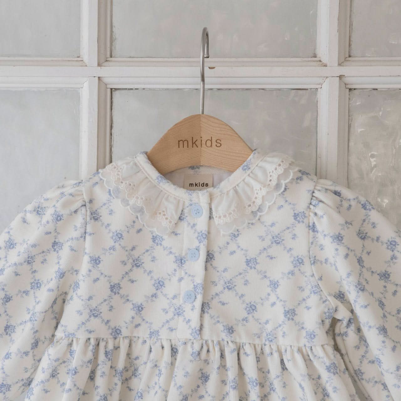 Baby Toddler Lace Detail Soft Brushed Fabric Dress (6m - 6y) - Blue Floral kids outfit