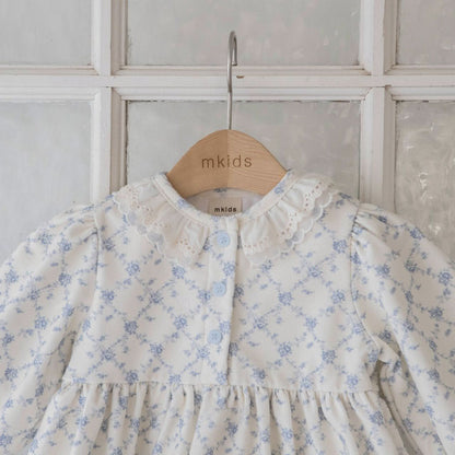 Baby Toddler Lace Detail Soft Brushed Fabric Dress (6m - 6y) - Blue Floral kids outfit