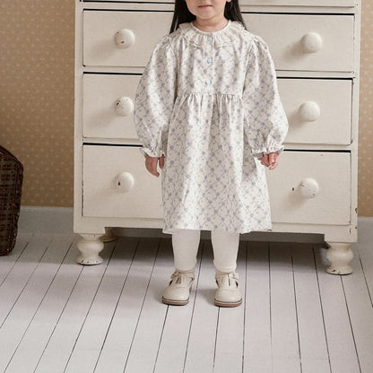 Baby Toddler Lace Detail Soft Brushed Fabric Dress (6m - 6y) - Blue Floral kids outfit