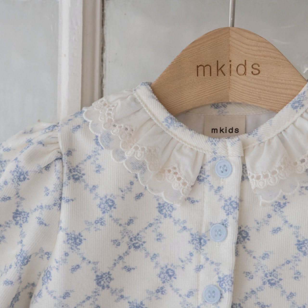 Baby Toddler Lace Detail Soft Brushed Fabric Dress (6m - 6y) - Blue Floral kids outfit