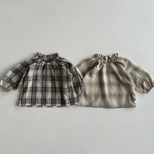 Baby Toddler Ruffle Neck Plaid Blouse Top (3m - 5y) - 2 Colors kids outfit