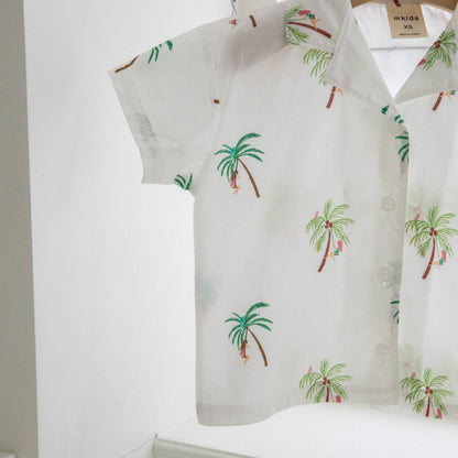 Baby Toddler S25 Palm Tree Short Sleeve Shirt (12m - 6y) - Ivory kids outfit