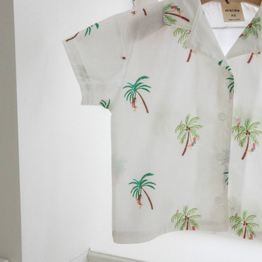Baby Toddler S25 Palm Tree Short Sleeve Shirt (12m - 6y) - Ivory kids outfit