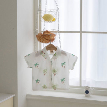 Baby Toddler S25 Palm Tree Short Sleeve Shirt (12m - 6y) - Ivory kids outfit