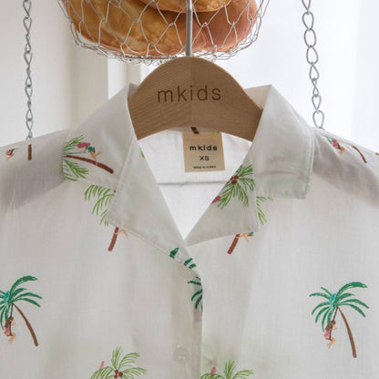 Baby Toddler S25 Palm Tree Short Sleeve Shirt (12m - 6y) - Ivory kids outfit