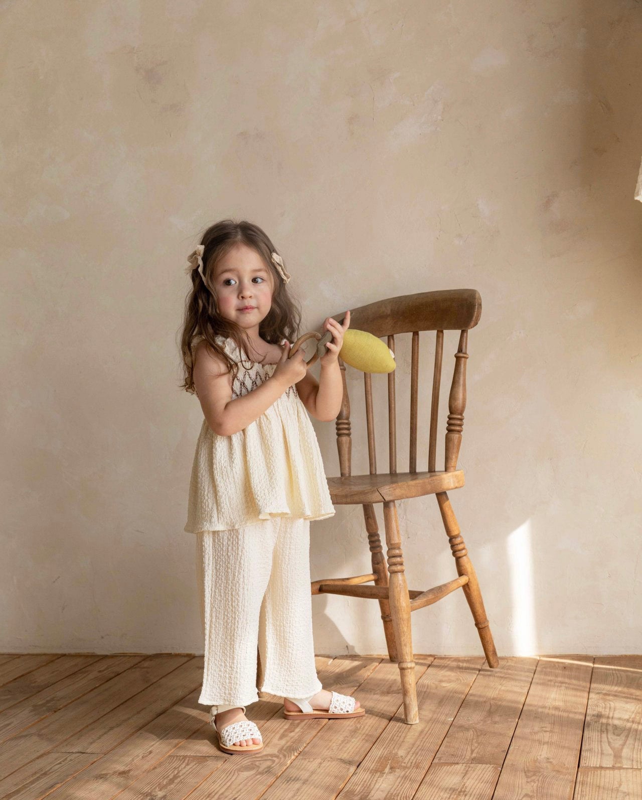 Baby Toddler S25 Ruffle Shoulder Smocked Bodice Top and Wide Pants Set (2 - 7y) - 2 Colors kids outfit