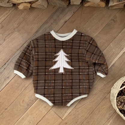 Baby W24 Fleece Tartan Check Tree Patch Sweatshirt Romper(3 - 18m) - 2 Colors kids outfit