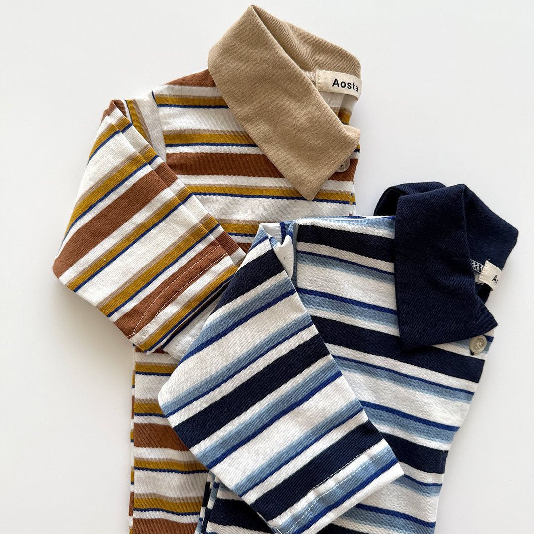 Baby/Toddler Aosta F25 Multi Striped Collar Long Sleeve Top (3m - 5y) - 2 Colors kids outfit