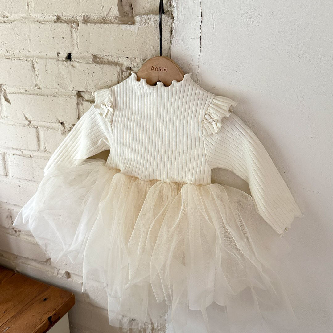Baby/Toddler Aosta F25 Ribbed Lettuce - Edge Top Tutu dress (3m - 5y) - Ivory kids outfit