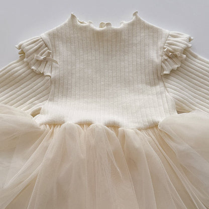 Baby/Toddler Aosta F25 Ribbed Lettuce - Edge Top Tutu dress (3m - 5y) - Ivory kids outfit