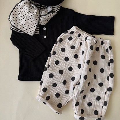 Baby/Toddler Aosta F26 Cotton Pull-on Pants (3m-5y) - Black Polka Dot kids outfit