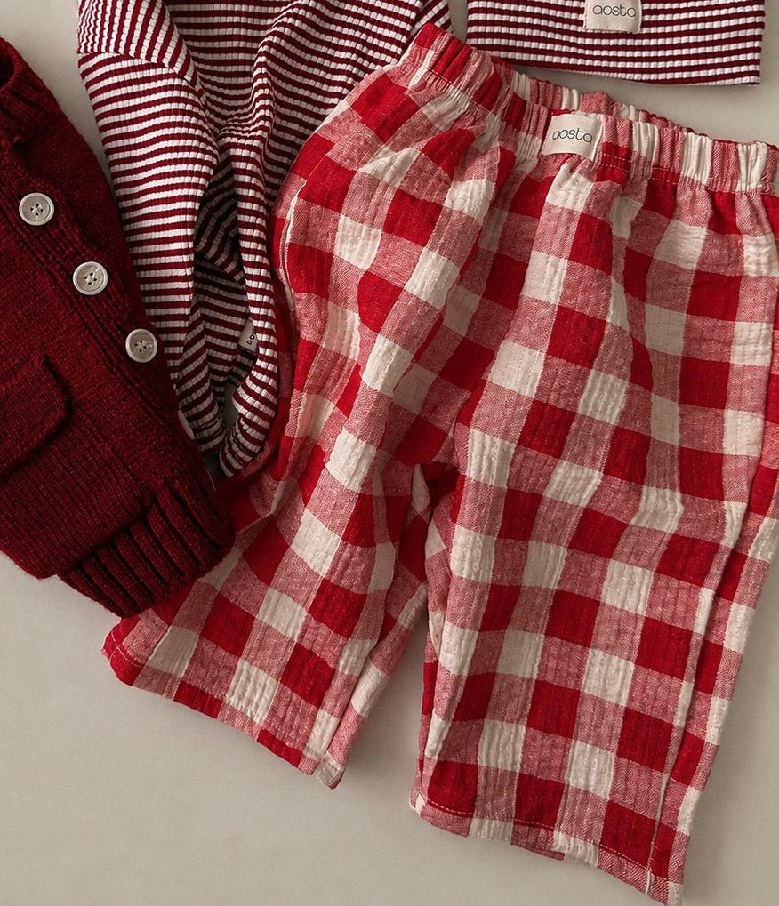 Baby/Toddler Aosta F26 Cotton Pull-on Pants (3m-5y) - Red Plaid kids outfit