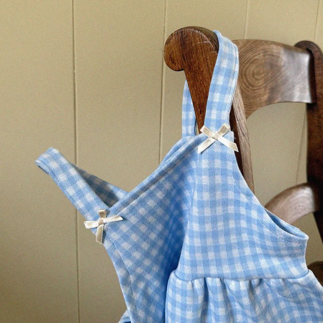 Baby/Toddler Aosta S25 Lace and Bow Detail Sleeveless Gingham Dress (3m - 5y) - Sky Blue kids outfit