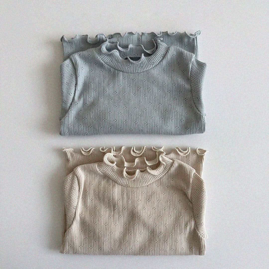 Baby/Toddler Aosta S25 Lettuce Edge Mock Neck Pointelle Rib Top (3m - 5y) - 2 Colors kids outfit