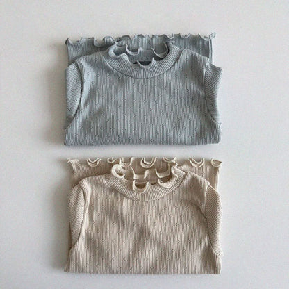 Baby/Toddler Aosta S25 Lettuce Edge Mock Neck Pointelle Rib Top (3m - 5y) - 2 Colors kids outfit