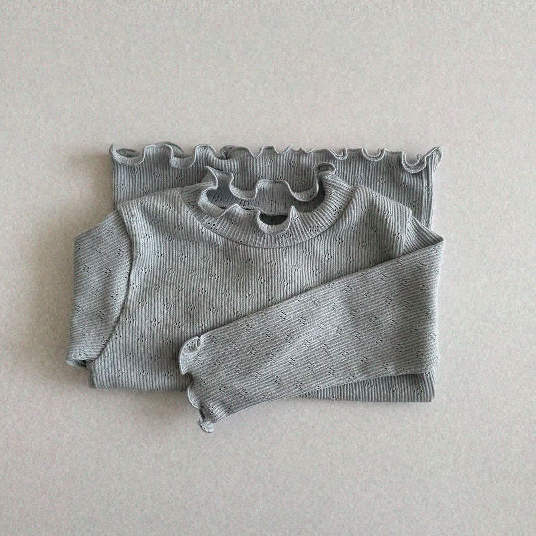 Baby/Toddler Aosta S25 Lettuce Edge Mock Neck Pointelle Rib Top (3m - 5y) - 2 Colors kids outfit