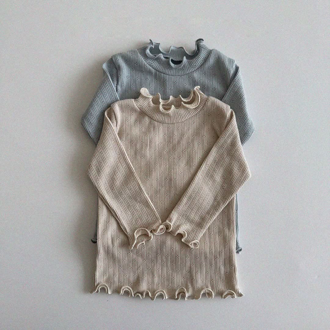 Baby/Toddler Aosta S25 Lettuce Edge Mock Neck Pointelle Rib Top (3m - 5y) - 2 Colors kids outfit