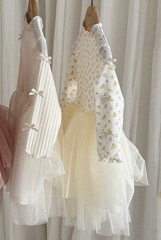 Baby/Toddler Aosta SP26 Bow Detail Lettuce - Edge Ribbed Long Sleeve Top Tutu Dress (3m - 5y) - 2 Colors - AT NOON STORE