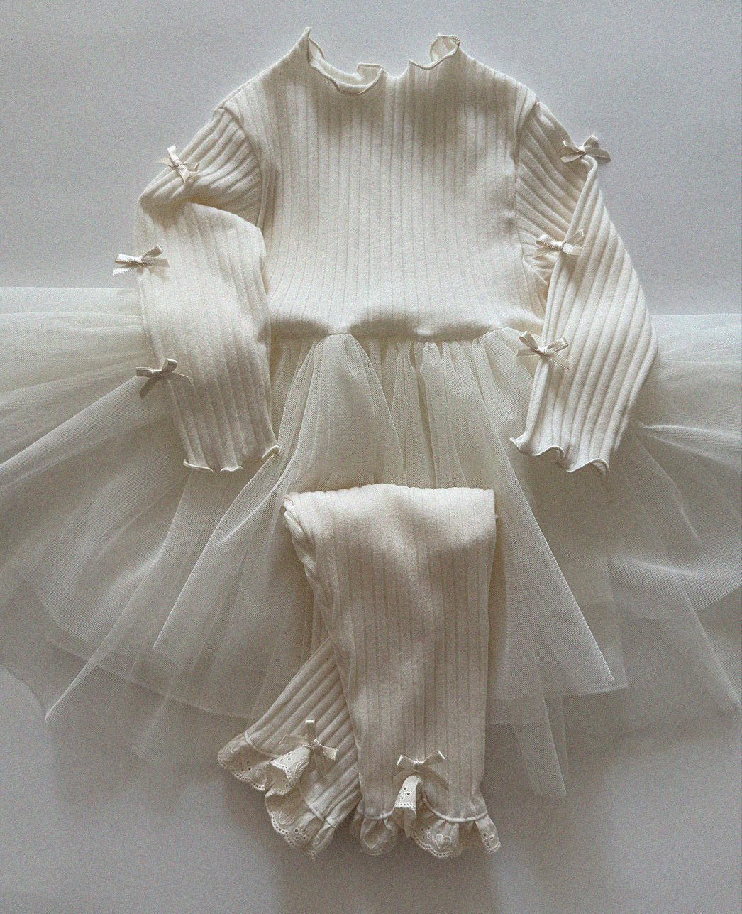 Baby/Toddler Aosta SP26 Bow Detail Lettuce - Edge Ribbed Long Sleeve Top Tutu Dress (3m - 5y) - 2 Colors - AT NOON STORE
