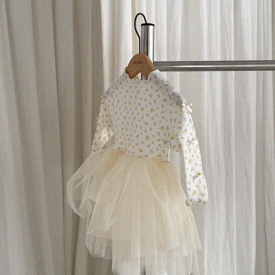Baby/Toddler Aosta SP26 Bow Detail Lettuce - Edge Ribbed Long Sleeve Top Tutu Dress (3m - 5y) - 2 Colors - AT NOON STORE