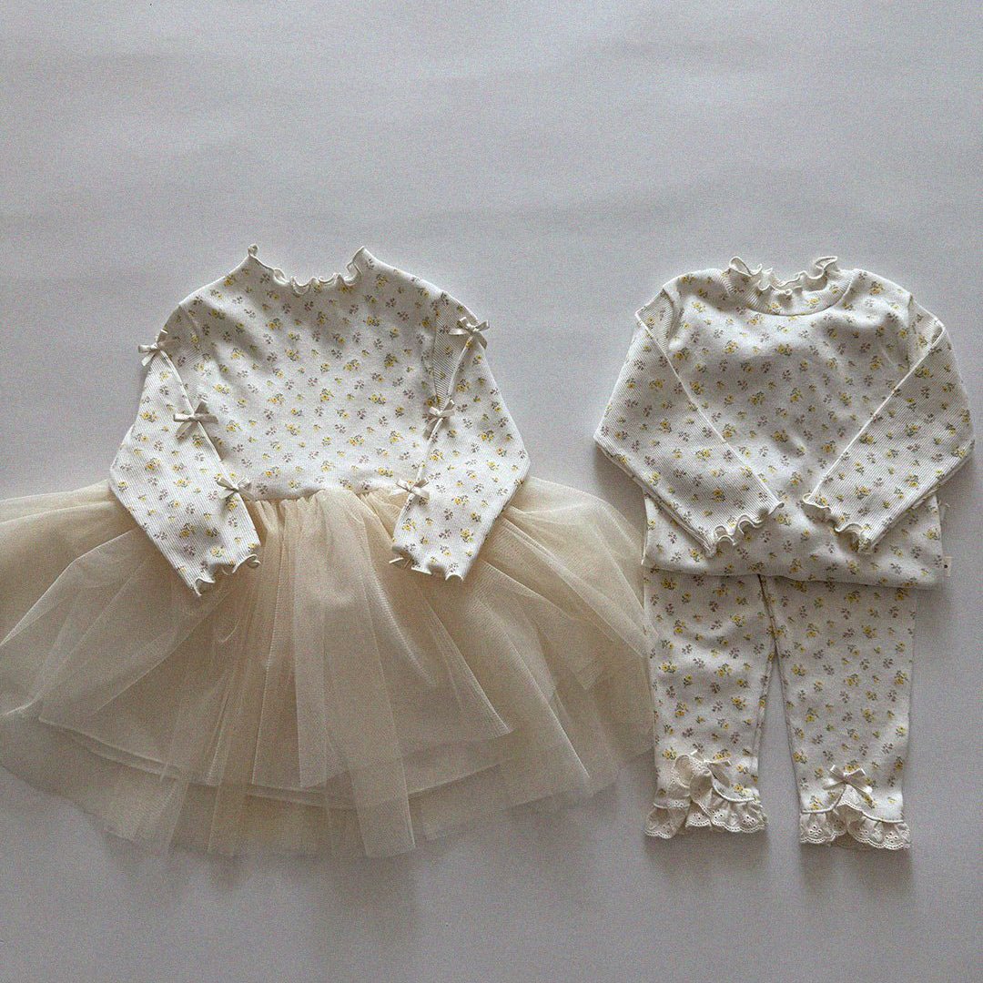 Baby/Toddler Aosta SP26 Bow Detail Lettuce - Edge Ribbed Long Sleeve Top Tutu Dress (3m - 5y) - 2 Colors - AT NOON STORE